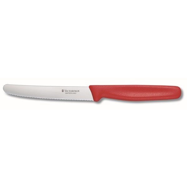 Victorinox - Steak & Tomato Knife,11cm Round Tip,Wavy Edge,Nylon - Red