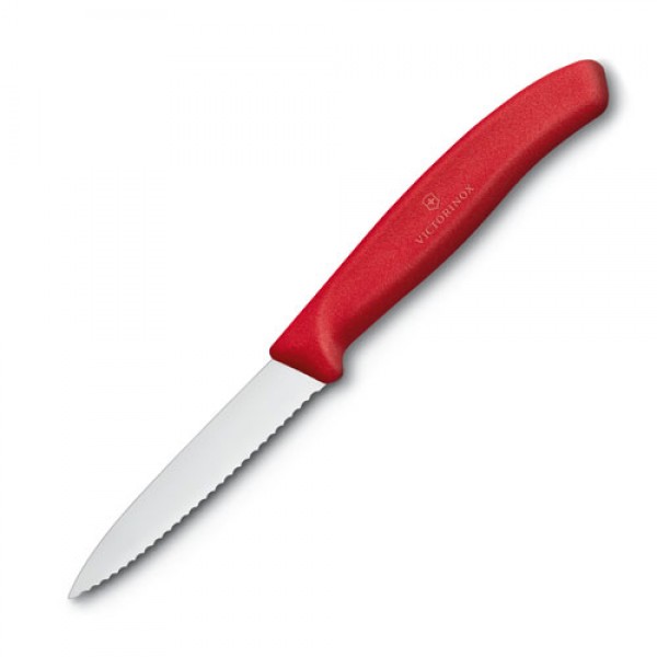 Victorinox - Paring Knife,8cm Pointed Tip,Wavy Edge,Classic,Red
