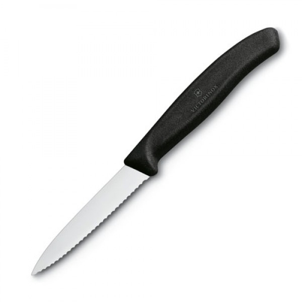 Victorinox - Paring Knife,8cm Pointed Tip,Wavy Edge,Classic, Black