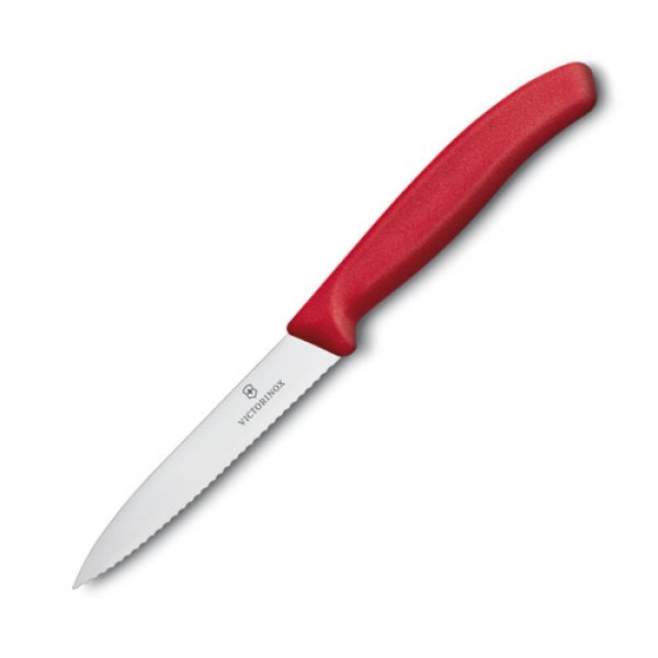 Victorinox - Paring Knife,10cm Pointed Tip,Wavy Edge,Classic,Red