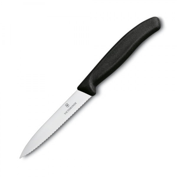 Victorinox - Paring Knife,10cm Pointed Tip,Wavy Edge,Classic, Black