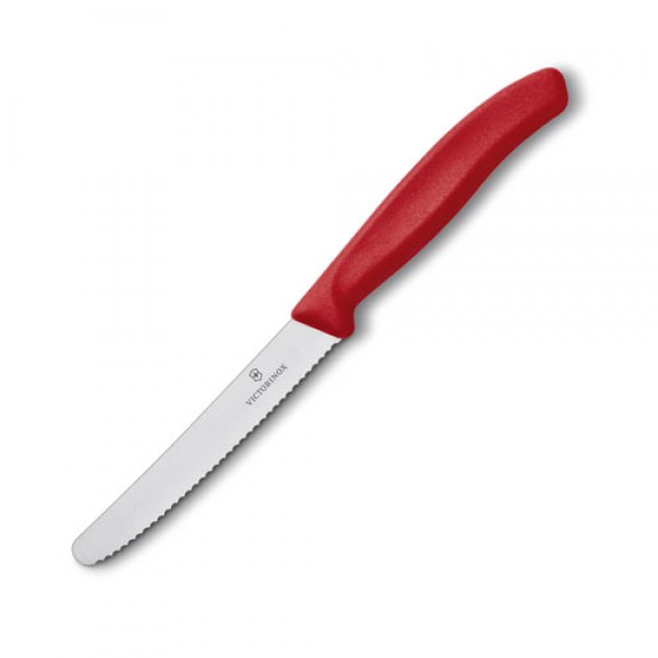 Victorinox - Steak & Tomato Knife,11cm Round Tip,Wavy Edge,Classic,Red