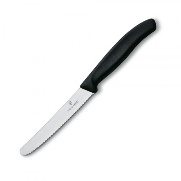Victorinox - Steak & Tomato Knife,11cm Round Tip,Wavy Edge,Classic, Black